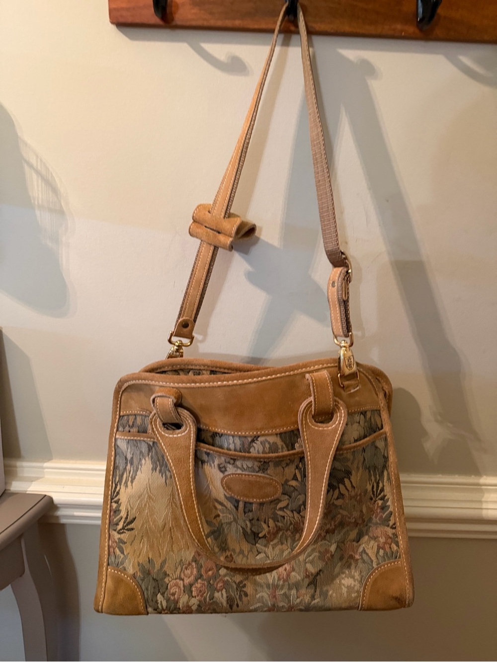 Vintage French Luggage Company Paradise Suede Tapestry Carry On Bag Made in USA